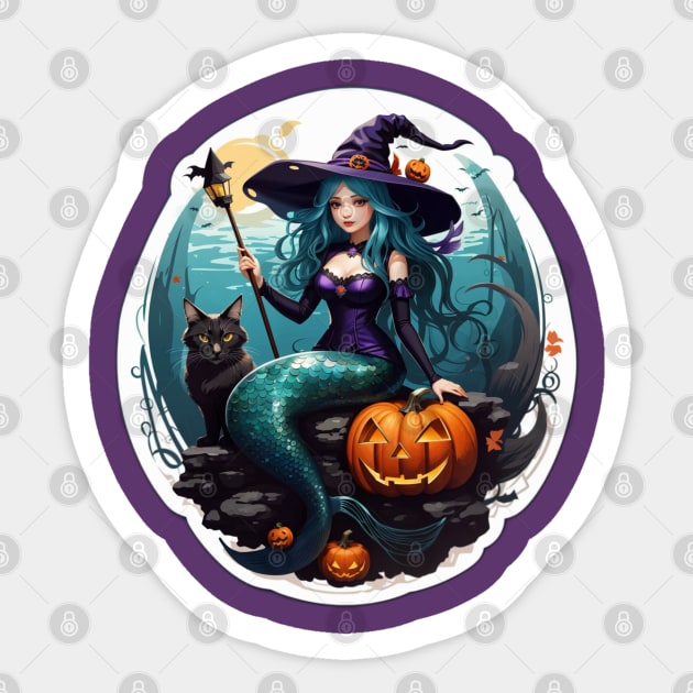 Mermaid Wizard and Cat Sticker by MGRCLimon